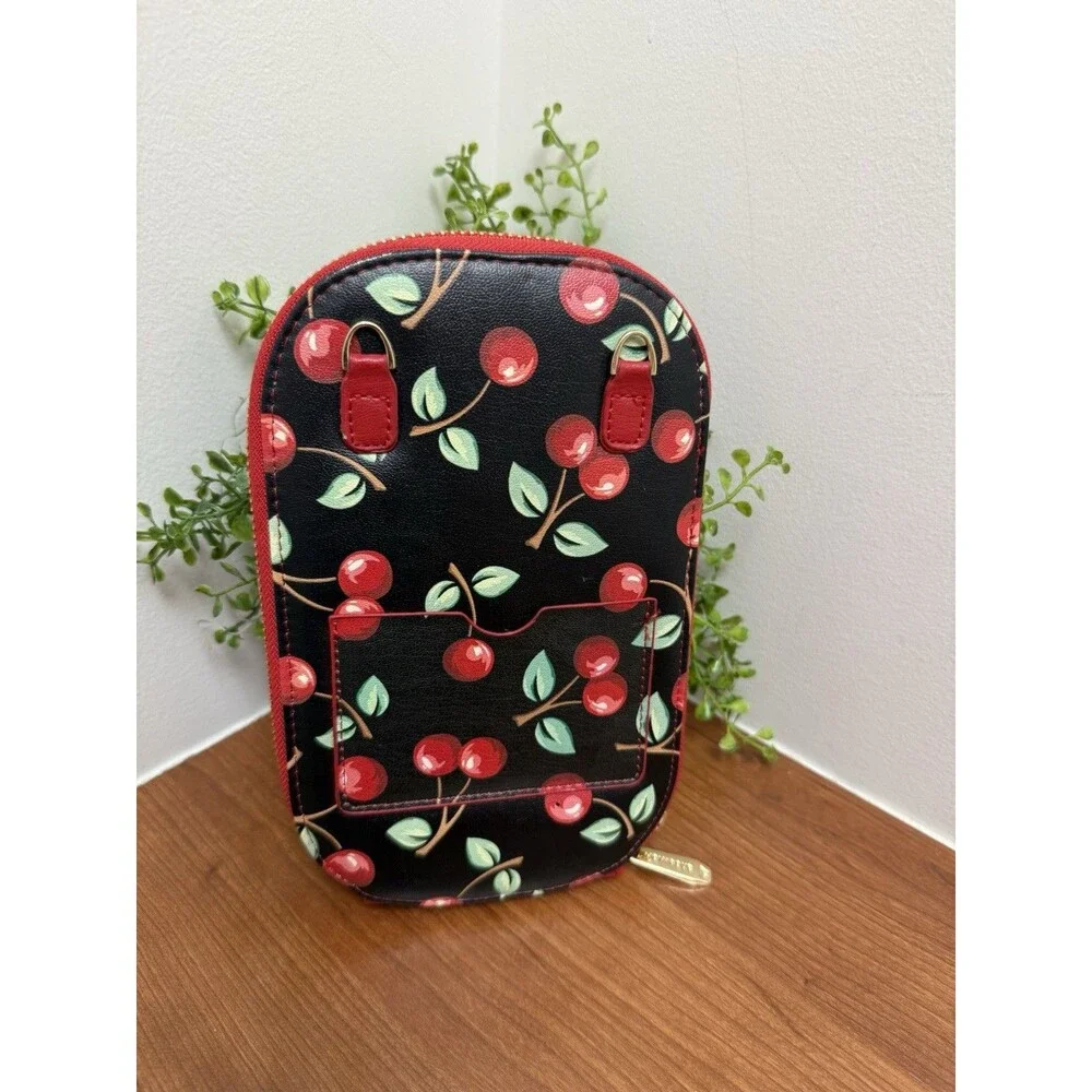 Monarque Mary Englebright Cherries Crossbody Clutch Sling Zip Purse Bag Pockets